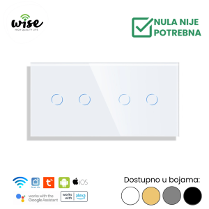 Wise pametni prekidač, 2t + 2t, „bez nule“ , staklo - Slika 3