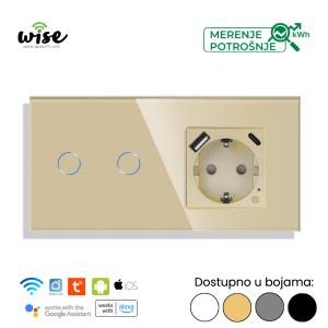 Wise modularni set pametan prekidač 2t + pametna utičnica sa A/C punjačem - Slika 1