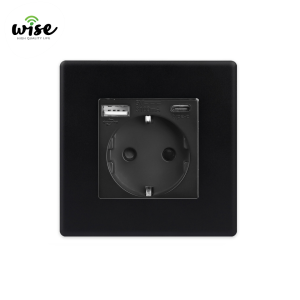 Wise šuko utičnica + USB-A/C punjač, PVC mat crna - Slika 1