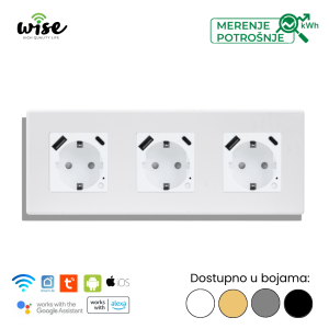 Wise trostruka pametna utičnica 16A sa merenjem potrošnje + USB A/C punjač – PVC panel - Slika 2