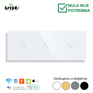 Wise pametni prekidač, 1t + 1t + 1t, „bez nule“ , staklo - Slika 1