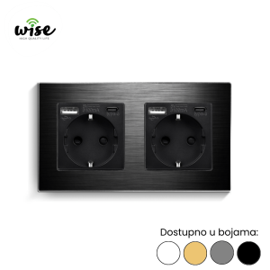 Wise dvostruka utičnica 16A + USB-A/C punjač, aluminijum - Slika 2