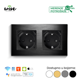 Wise pametna dvostruka utičnica sa merenjem potrošnje i USB-A/C punjačem, aluminijum - Slika 2