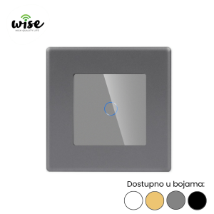 WISE Prekidač na dodir – 1 taster, PVC panel + kaljeno staklo - Slika 1