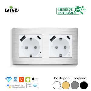 Wise pametna dvostruka utičnica sa merenjem potrošnje i USB-A/C punjačem, aluminijum - Slika 3