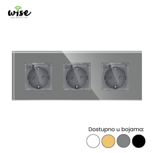 Wise modularni panel sa 3 standardne utičnice 16A sa poklopcem – stakleni panel - Slika 1