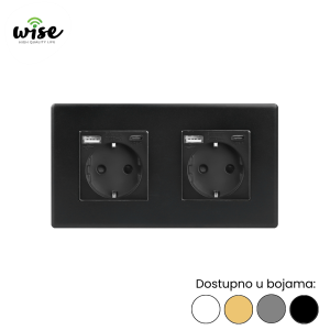 Wise dvostruka utičnica 16A + USB-A/C punjač, PVC panel - Slika 2