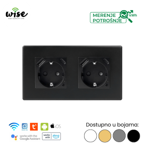 Wise pametna dvostruka utičnica sa merenjem potrošnje i USB-A/C punjačem, PVC panel - Slika 1