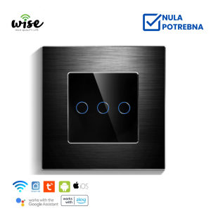 Wise pametni prekidač, 3 tastera – aluminijumski panel crni - Slika 1