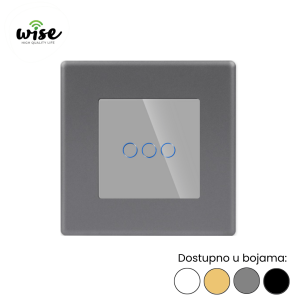 WISE standardni prekidač na dodir – 3 tastera, PVC panel + kaljeno staklo - Slika 2