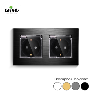 Wise modularni set, dvostruka šuko utičnica sa poklopcem, aluminijum - Slika 2