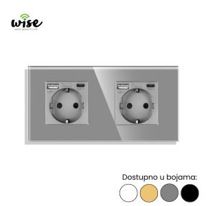 Wise dvostruka utičnica 16A + USB-A/C punjač, stakleni panel - Slika 4