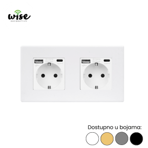 Wise dvostruka utičnica 16A + USB-A/C punjač, PVC panel - Slika 1