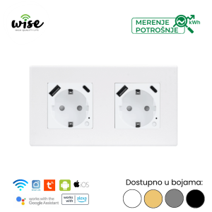 Wise pametna dvostruka utičnica sa merenjem potrošnje i USB-A/C punjačem, PVC panel - Slika 4