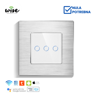 Wise pametni prekidač, 3 tastera – aluminijumski panel srebrni - Slika 1