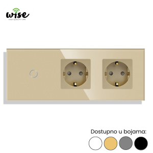 Wise modularni set standardni prekidač 1t + 2 utičnice, stakleni panel - Slika 1