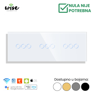 Wise pametni prekidač, 3t + 3t + 3t, „bez nule“ , staklo - Slika 1