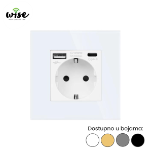 Wise utičnica 16A + USB-A/C punjač, staklo - Slika 2