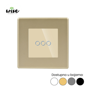 WISE standardni prekidač na dodir – 3 tastera, PVC panel + kaljeno staklo - Slika 1