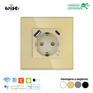 Wise pametna utičnica sa merenjem potrošnje i USB-A/C punjačem, stakleni panel - Slika 3