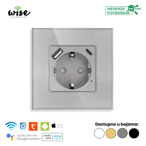 Wise pametna utičnica sa merenjem potrošnje i USB-A/C punjačem, stakleni panel - Slika 2