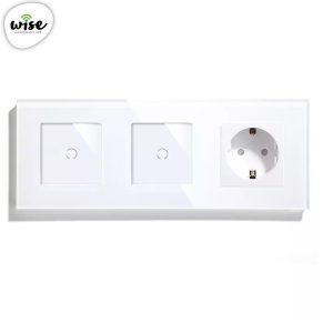 Wise modularni prekidači i utičnice – 2 tastera, 1 utičnica – stakleni panel beli - Slika 1
