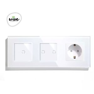 Wise modularni prekidači i utičnice – 3 tastera, 1 utičnica – stakleni panel beli - Slika 1